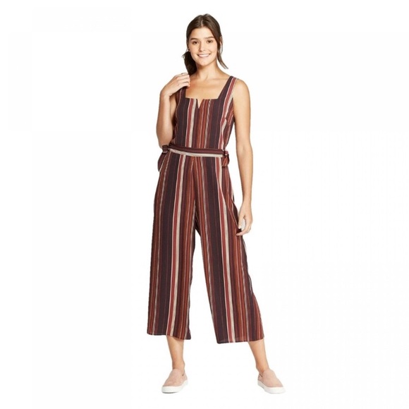 Xhilaration Pants - Xhilaration Jumpsuit Stripe Brown Purple M C952